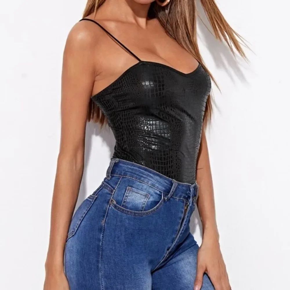 Shein crocodile embossed black cami top